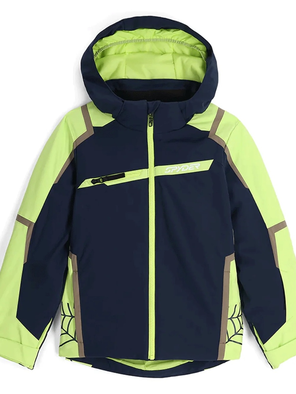 Spyder Boys Challenger Insulated Ski Jacket True Navy Neon Yellow 14
